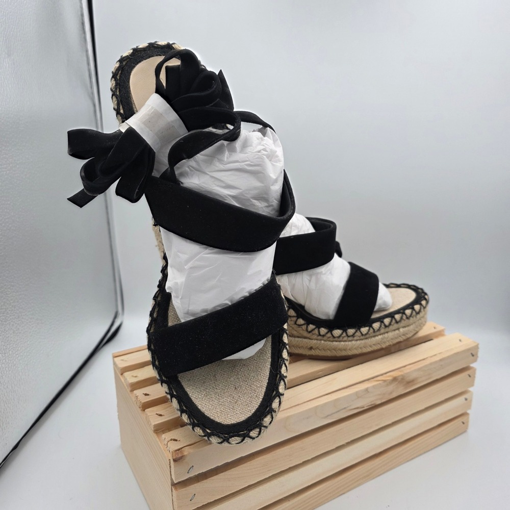 Club Monaco Donyale Espadrille Wedge Sandals Black Ankle Wrap EUR 40 US 10 NEW